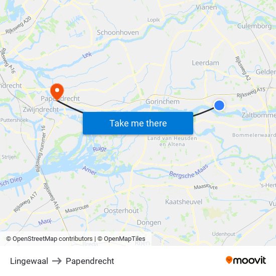 Lingewaal to Papendrecht map