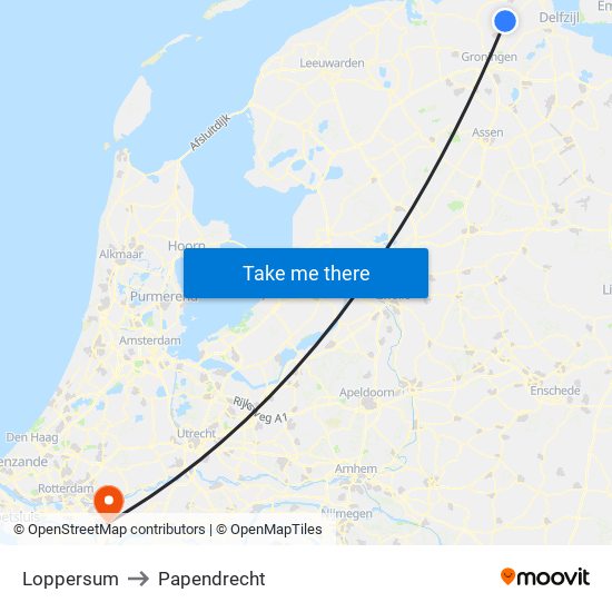 Loppersum to Papendrecht map