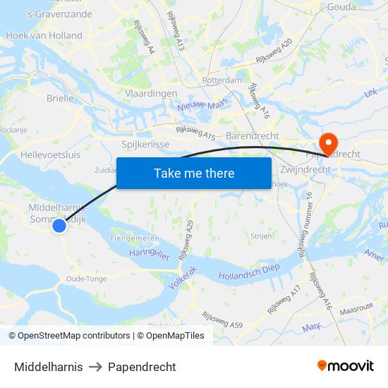 Middelharnis to Papendrecht map