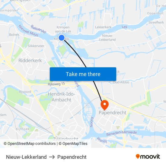 Nieuw-Lekkerland to Papendrecht map