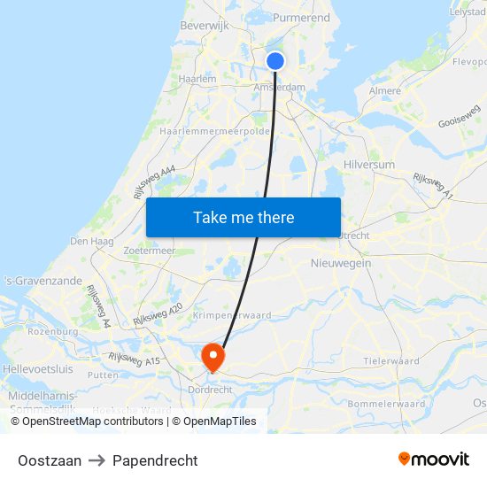 Oostzaan to Papendrecht map