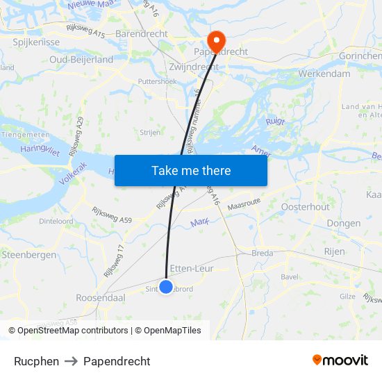 Rucphen to Papendrecht map