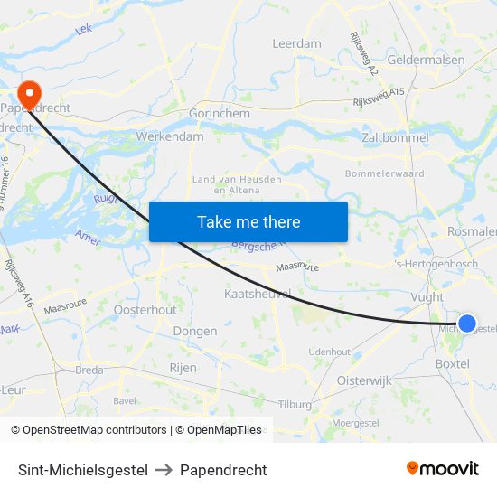 Sint-Michielsgestel to Papendrecht map