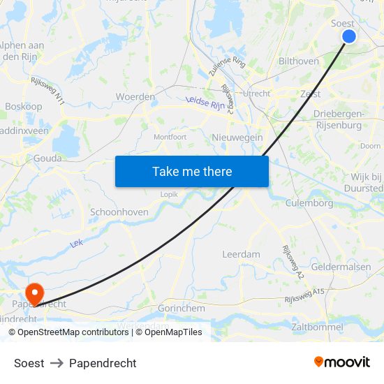 Soest to Papendrecht map