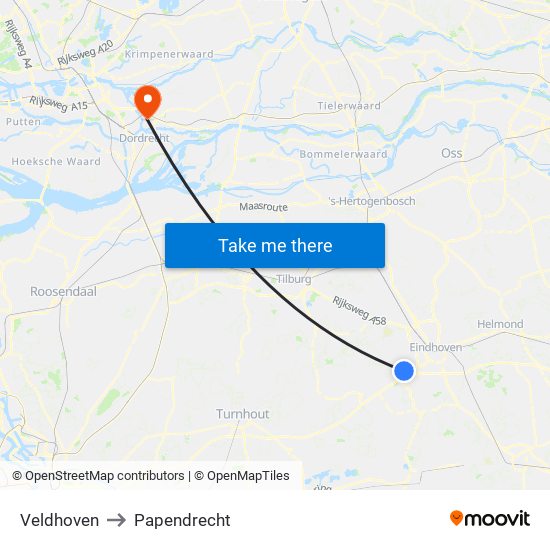 Veldhoven to Papendrecht map