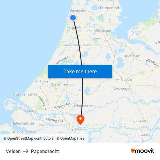 Velsen to Papendrecht map