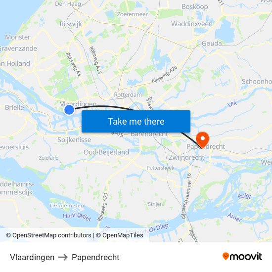 Vlaardingen to Papendrecht map