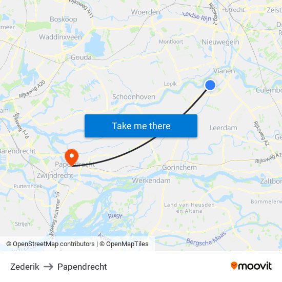 Zederik to Papendrecht map