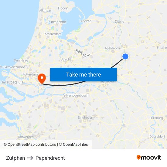Zutphen to Papendrecht map