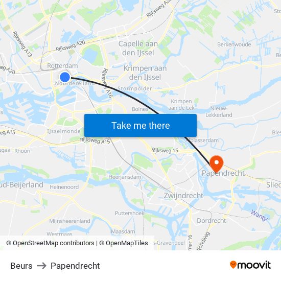 Beurs to Papendrecht map