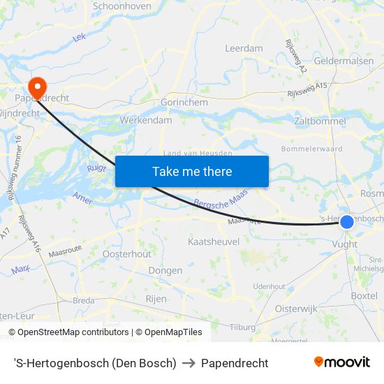 'S-Hertogenbosch (Den Bosch) to Papendrecht map