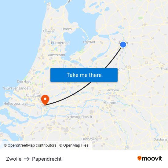 Zwolle to Papendrecht map