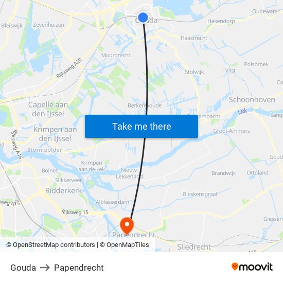 Gouda to Papendrecht map