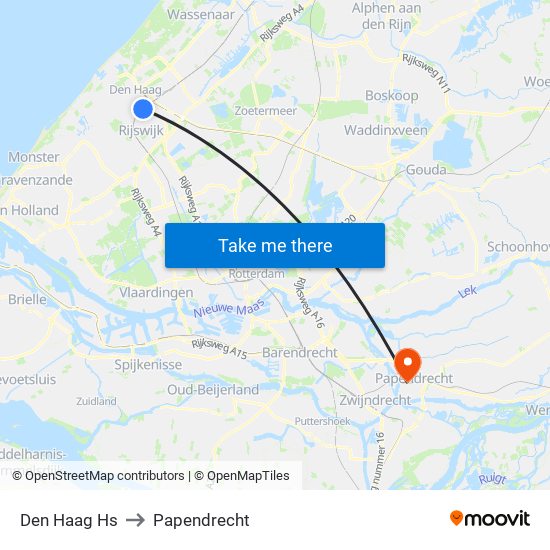 Den Haag Hs to Papendrecht map