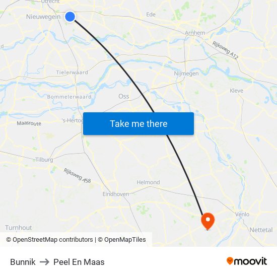 Bunnik to Peel En Maas map