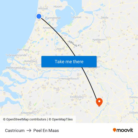 Castricum to Peel En Maas map