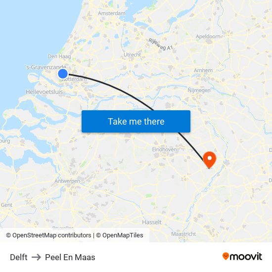 Delft to Peel En Maas map