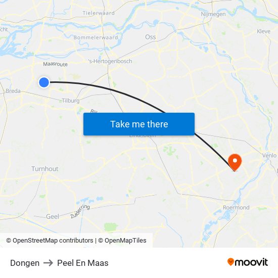 Dongen to Peel En Maas map