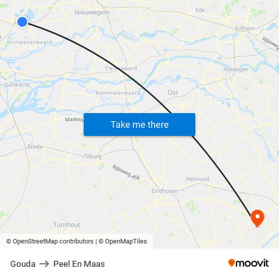 Gouda to Peel En Maas map