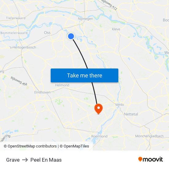 Grave to Peel En Maas map