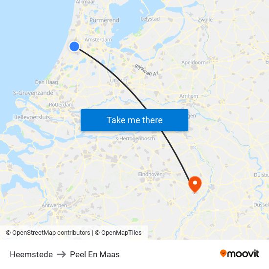 Heemstede to Peel En Maas map