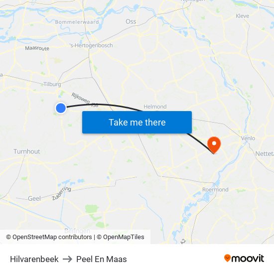 Hilvarenbeek to Peel En Maas map