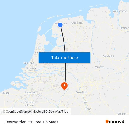 Leeuwarden to Peel En Maas map