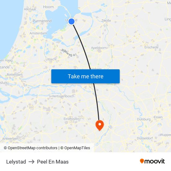 Lelystad to Peel En Maas map