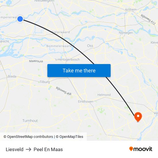 Liesveld to Peel En Maas map