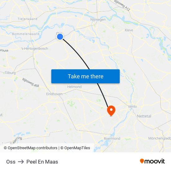 Oss to Peel En Maas map