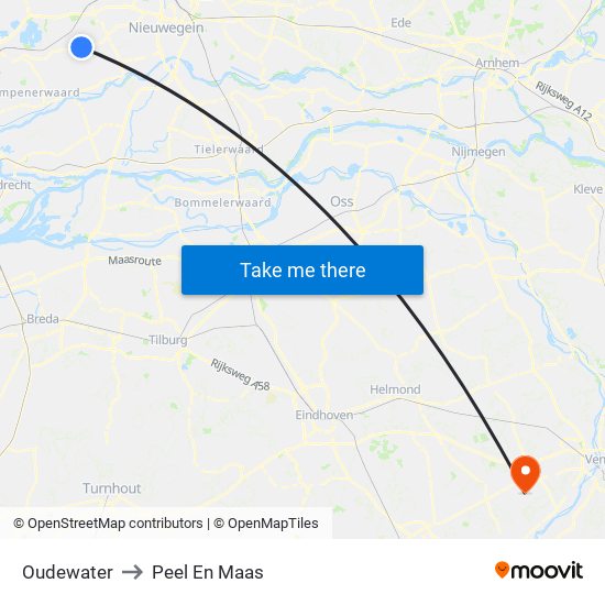 Oudewater to Peel En Maas map