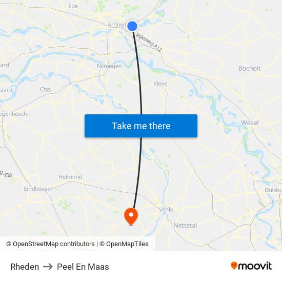Rheden to Peel En Maas map