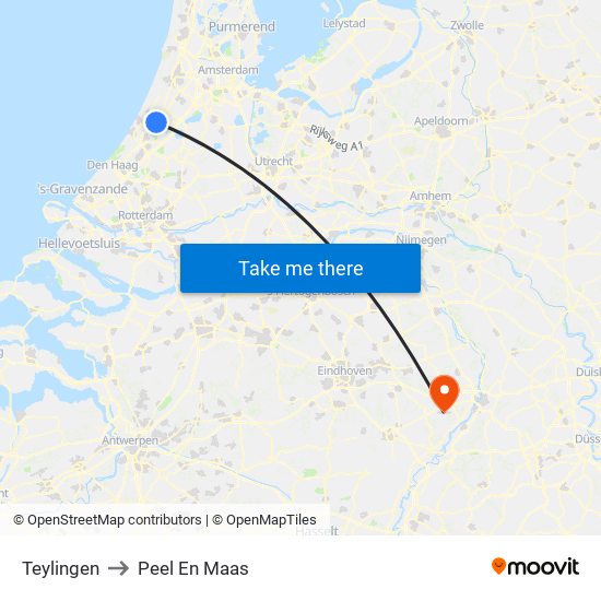 Teylingen to Peel En Maas map