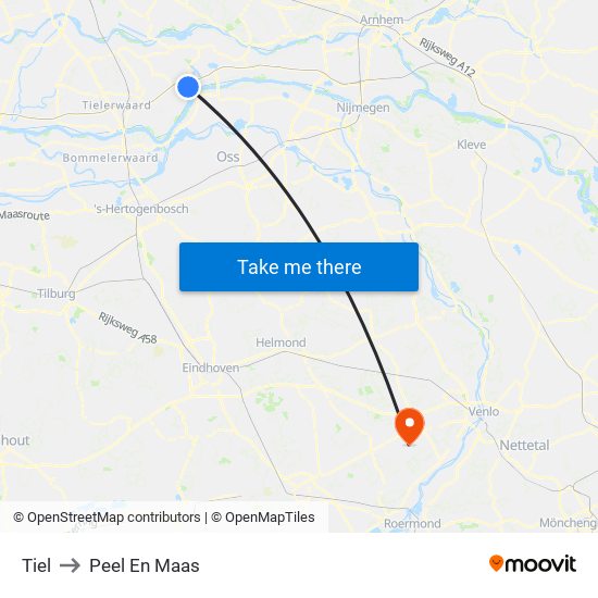 Tiel to Peel En Maas map