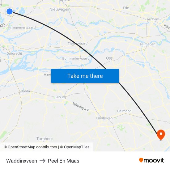 Waddinxveen to Peel En Maas map