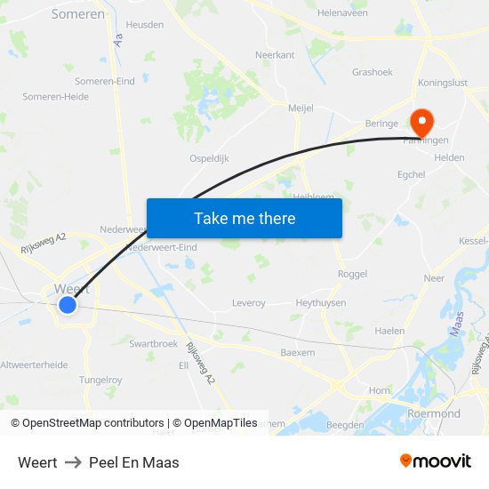 Weert to Peel En Maas map