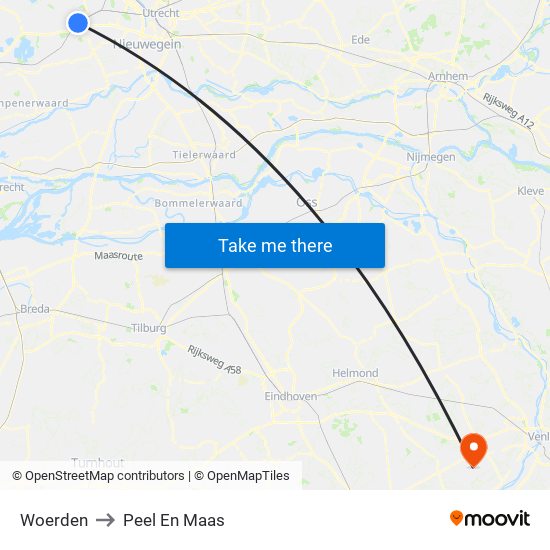 Woerden to Peel En Maas map