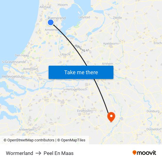 Wormerland to Peel En Maas map