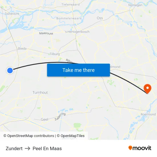 Zundert to Peel En Maas map