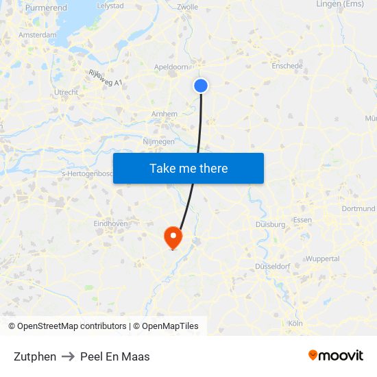 Zutphen to Peel En Maas map