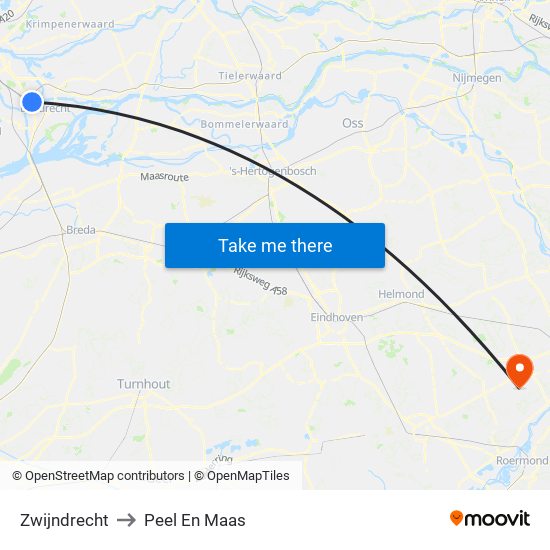 Zwijndrecht to Peel En Maas map