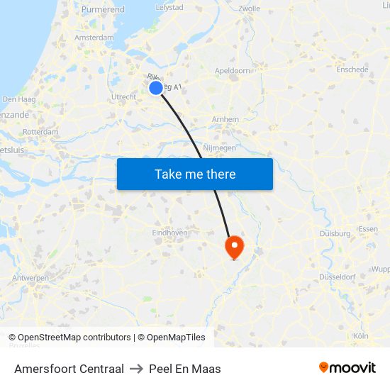 Amersfoort Centraal to Peel En Maas map