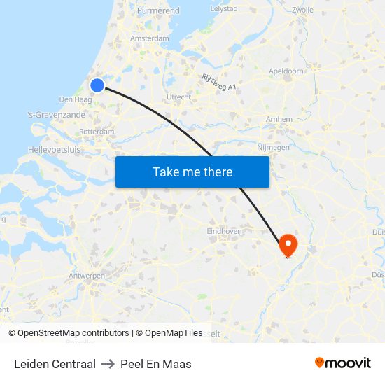 Leiden Centraal to Peel En Maas map
