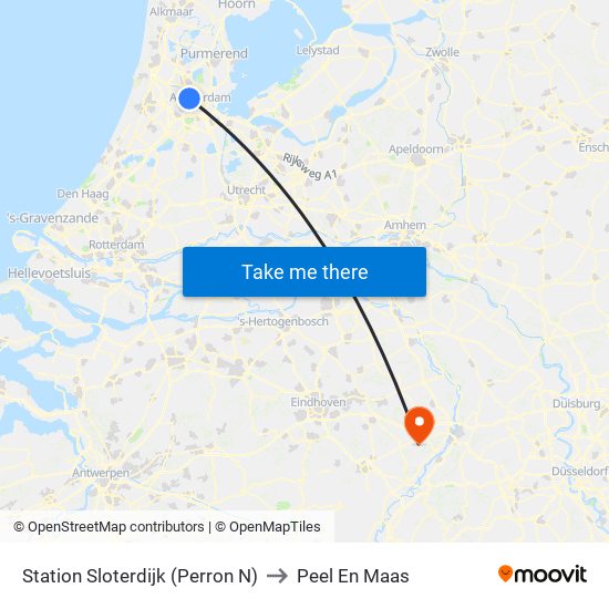 Station Sloterdijk (Perron N) to Peel En Maas map