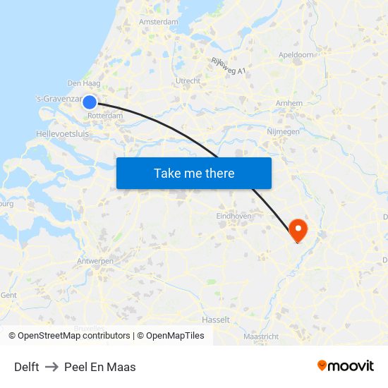 Delft to Peel En Maas map