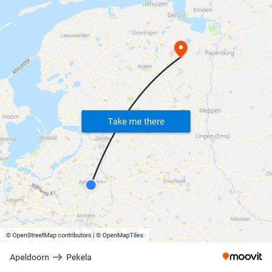 Apeldoorn to Pekela map