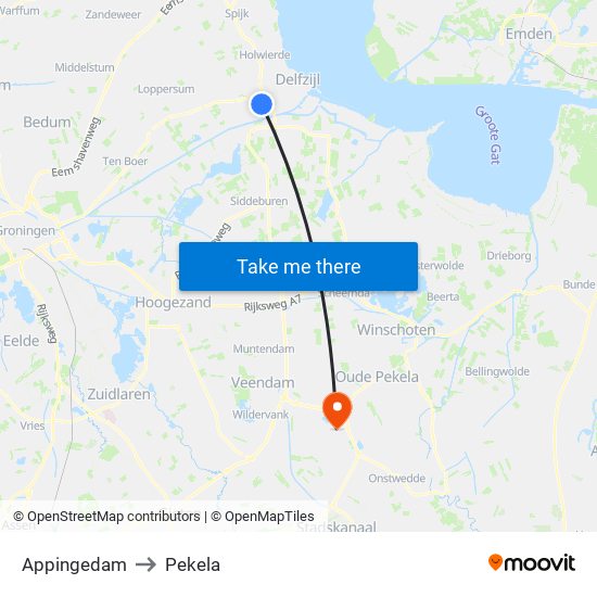 Appingedam to Pekela map