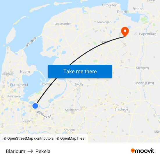 Blaricum to Pekela map
