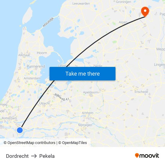 Dordrecht to Pekela map