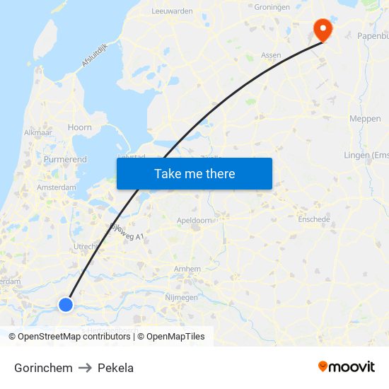 Gorinchem to Pekela map